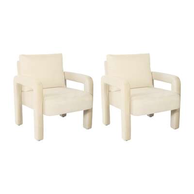 2x Velvet Armchair Accent Chair 1 Seater Lounge Sofa Beige Upholstered Seating