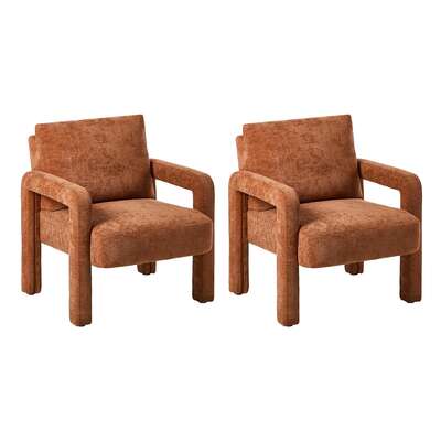 2x Armchair Velvet  Chairs 1 Seater Lounge Sofa Chair Orange