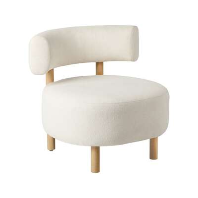 Wooden Armchair Lounge Chair Linen Fabric Accent Beige Living Room Seat