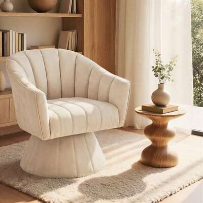 Swivel Armchair Linen Beige 360 Degree | EXTG