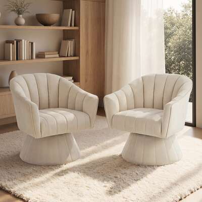Swivel Armchair Linen Beige Set of 2 | EXTG