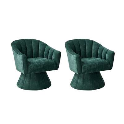 2x Swivel Armchair Linen Fabric Lounge Chair Accent Green
