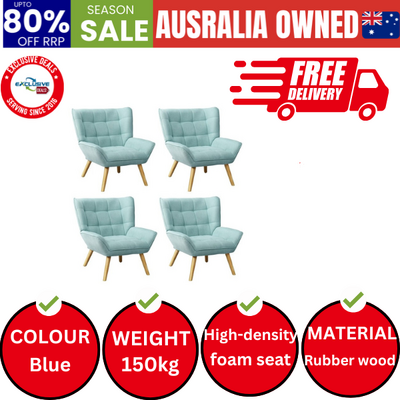 4x Armchair Accent Chairs Sofa Lounge Fabric Upholstered Tub Blue