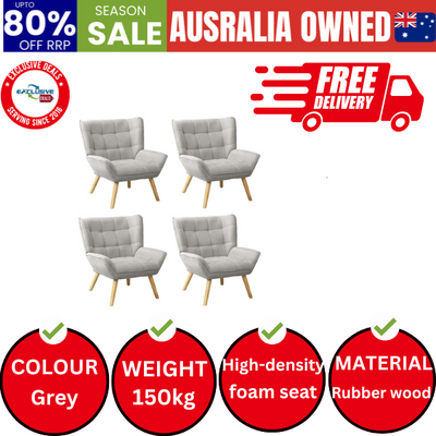 4x Armchair Accent Chairs Sofa Lounge Fabric Upholstered Tub Grey