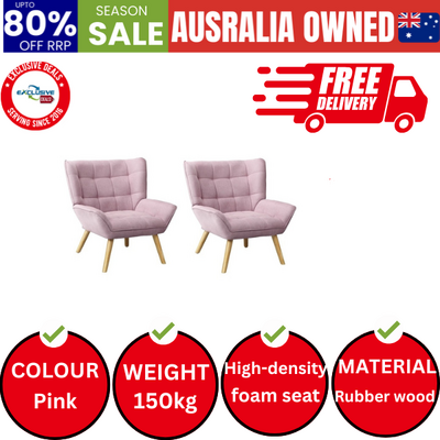 2x Armchair Accent Chairs Sofa Lounge Fabric Upholstered Tub Pink