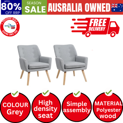 2x Armchair Lounge Chair Linen Accent Armchairs Tub Chairs Sofa Grey