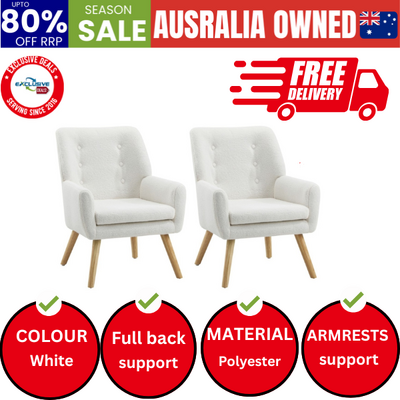 2x Armchair Lounge Chair Sherpa Accent Armchairs Tub Chairs Sofa White