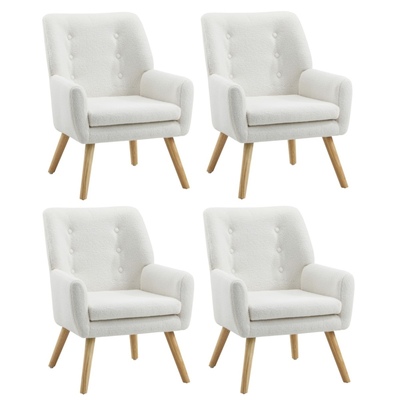 4x Armchair Lounge Chair Sherpa Accent Armchairs Tub Chairs Sofa White