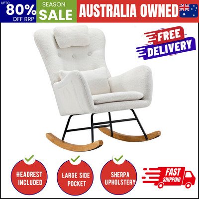 Rocking Chair Nursing Armchair Sherpa Accent Chairs With 2 Pillow White