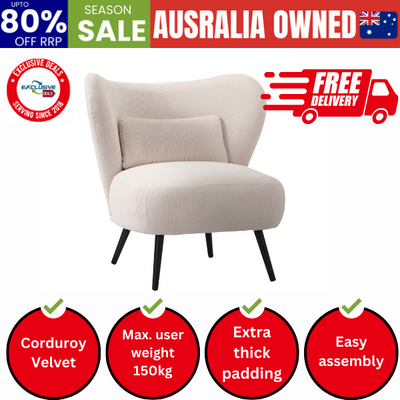 Armchair with Lumbar Pillow Wingback Velvet Beige