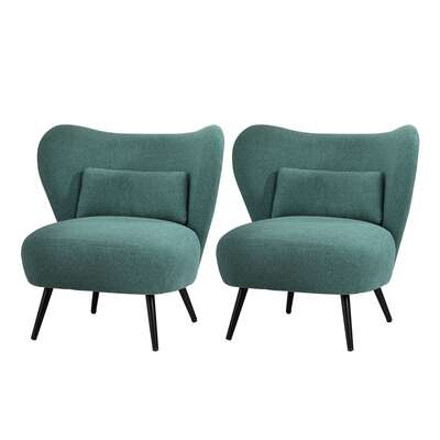 2x Armchair Lounge Chair Wingback with Lumbar Pillow Linen Green
