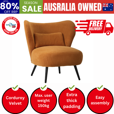 Armchair with Lumbar Pillow Wingback Velvet Orange
