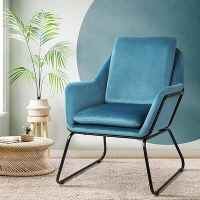 Armchair Velvet Accent Chairs Tub Chair Sofa Lounge Upholstered Blue