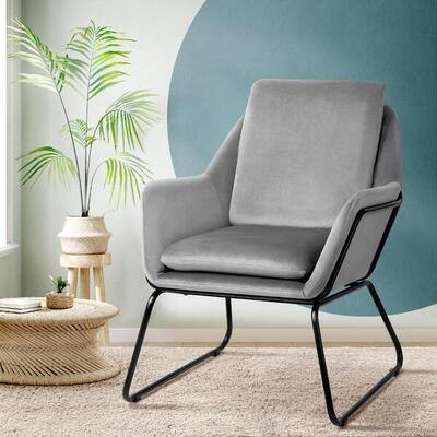 Armchair Velvet Accent Chairs Tub Chair Sofa Lounge Upholstered Grey