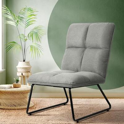 Armchair Lounge Chair Accent Chairs Linen Fabric Upholstered Light Grey