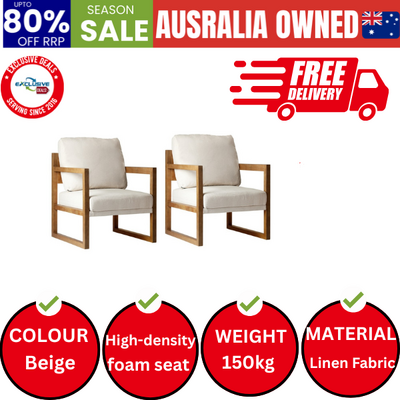 2x Armchair Lounge Sofa Chair Fabric Accent Chair Tub Armchairs Couches