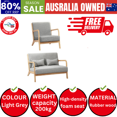 2PCS Armchair Lounge Chair set 1/2 Seater with 2 Pillows Fabric Grey