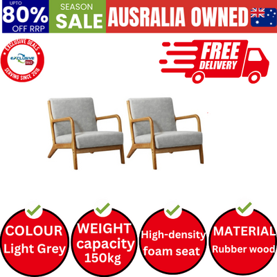 2X Armchair Lounge Chair Accent Armchairs Couches Sofa Wood Light Grey