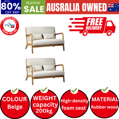 2X Armchair Lounge Chair Accent Armchairs Couches Sofa Wood Light Beige