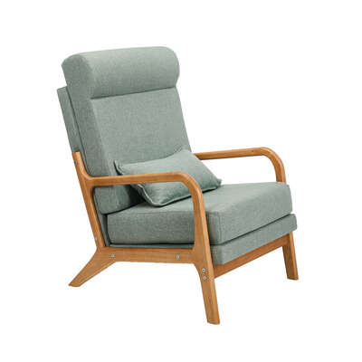 Linen Fabric Armchair Lounge Chair with Lumbar Pillow Green