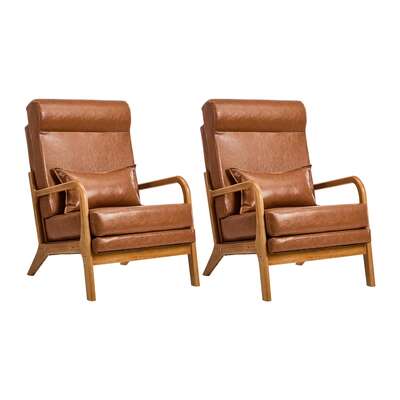 2x PU Leather Armchair Lounge Chair With Lumbar Pillow Brown Upholstered Seating