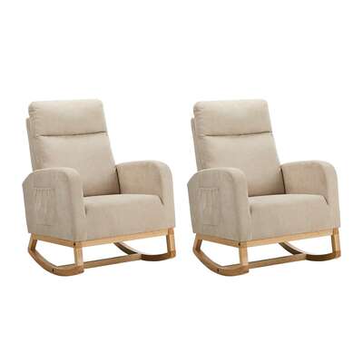 2x Rocking Armchair Linen Fabric Lounge Accent Chair Beige