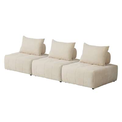 Chenille Modular Floor Sofa Set 3pc Beige | EXTG