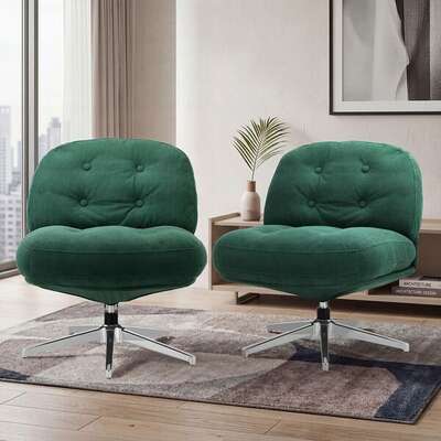 Swivel Armchair Set 2 Padded Accent Chairs Green | EXTG