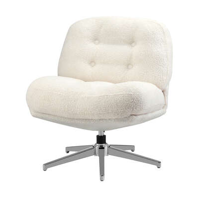 Armchair Swivel Lounge Chair Padded Boucle White