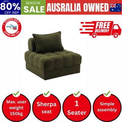 1 Seater Boucle Modular Sofa Armless TOFU Back Green