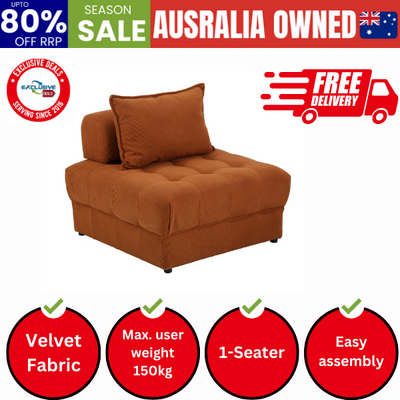 1 Seater Velvet Modular Sofa Lounge Chair with Backrest Brown