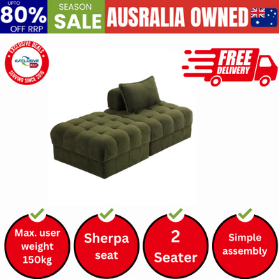 2 Seater Boucle Modular Sofa & Ottoman Set Green