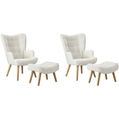 2x Armchair Lounge Chair Ottoman Accent Armchairs Sherpa Sofa White