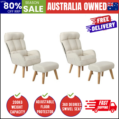 2x 360 Swivel Recliner Armchair Lounge Ottoman Chair With Stool Beige
