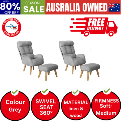 2x 360 Swivel Recliner Armchair Lounge Ottoman Chair With Stool Grey