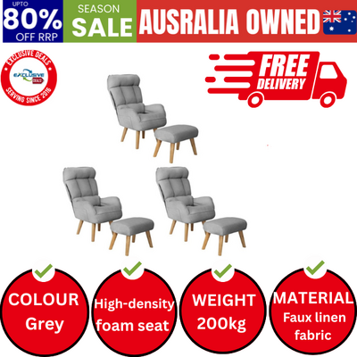 3x 360 Swivel Recliner Armchair Lounge Ottoman Chair With Stool Grey