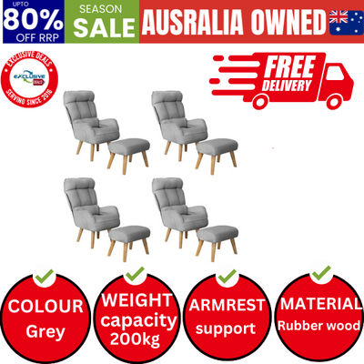 4x 360 Swivel Recliner Armchair Lounge Ottoman Chair With Stool Grey
