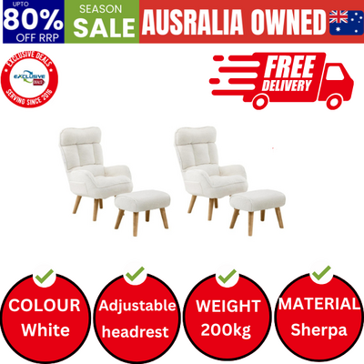 2X 360 Swivel Recliner Armchair Lounge Ottoman Chair With Stool Sherpa