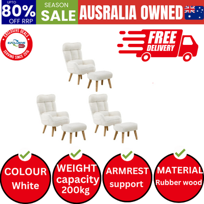 3X 360 Swivel Recliner Armchair Lounge Ottoman Chair With Stool Sherpa