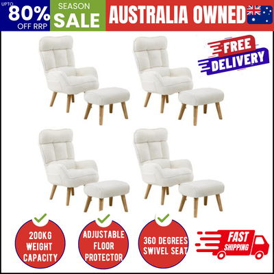 4X 360 Swivel Recliner Armchair Lounge Ottoman Chair With Stool Sherpa