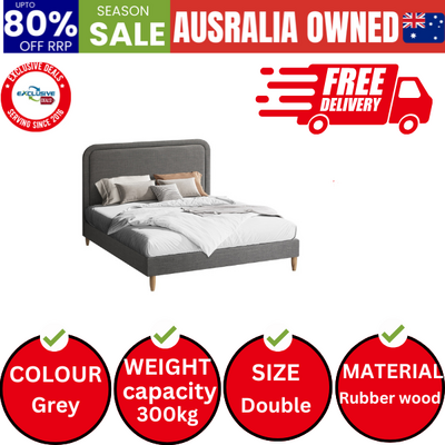 Bed Frame Double Size Beds Base Platform Fabric Grey BOB