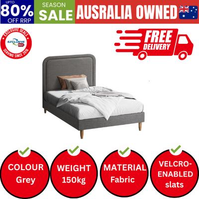 Bed Frame King Single Beds Base Platform Fabric Grey BOB