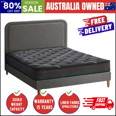 Bed Frame Double Size Beds Platform with Mattress Grey Fabric