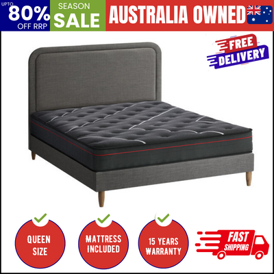 Bed Frame Queen Size Beds Platform with Mattress Grey Fabric