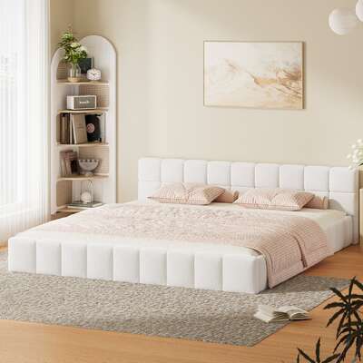 King Size Boucle Bed Frame Tufted Headboard | EXTG