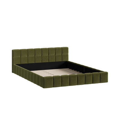 Bed Frame Queen Size Tufted Headboard Green Boucle