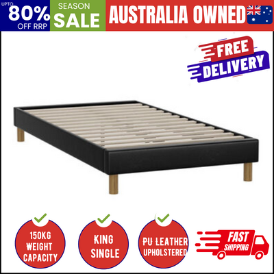 Bed Frame King Single Bed Base Black Leather