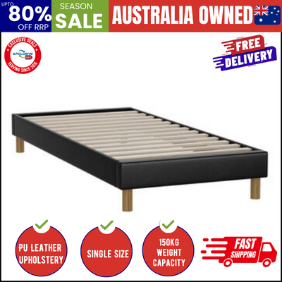 Bed Frame Single Size Bed Base Black Leather