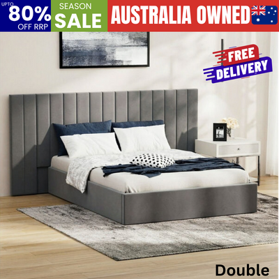 Bed Frame Double Gas Lift Storage Oversized Headboard Velvet
