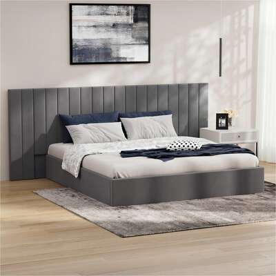 Bed Frame King Gas Lift Storage Oversized Headboard Velvet